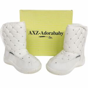 Adorababy White Quilted Rhinestone Accent Winter Boots  Little Girls 10